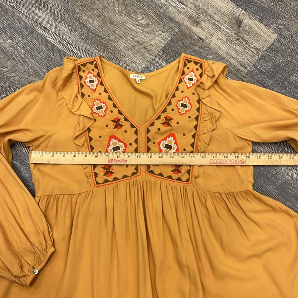 Jodifl Mustard Embroidered Ruffle Blouse L Boho Long Sleeve Top - Picture 11 of 11